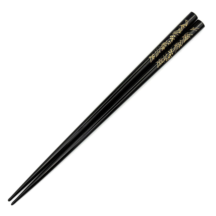 Wajima Lacquerware Chinkin Chopsticks – Rice Ear Motif, Black