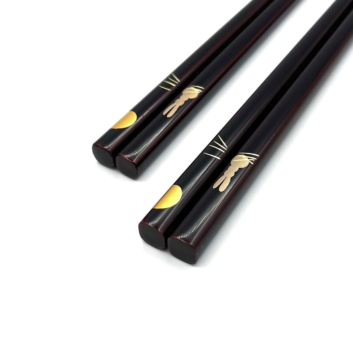 Kawatsura-Nuri Moon and Rabbit Chopsticks with Non-Slip Tips (Engravable)