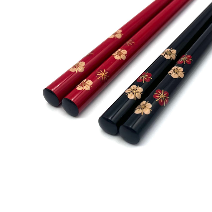 Wajima Lacquerware Chopsticks - Maki-e Red and White Plum Blossoms Motifs