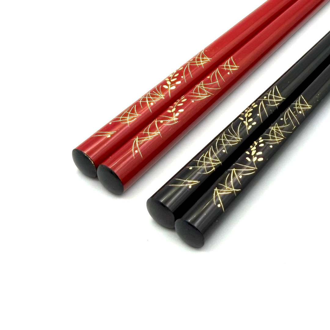 Wajima Lacquerware Chinkin Chopsticks – Rice Ear Motif, Black