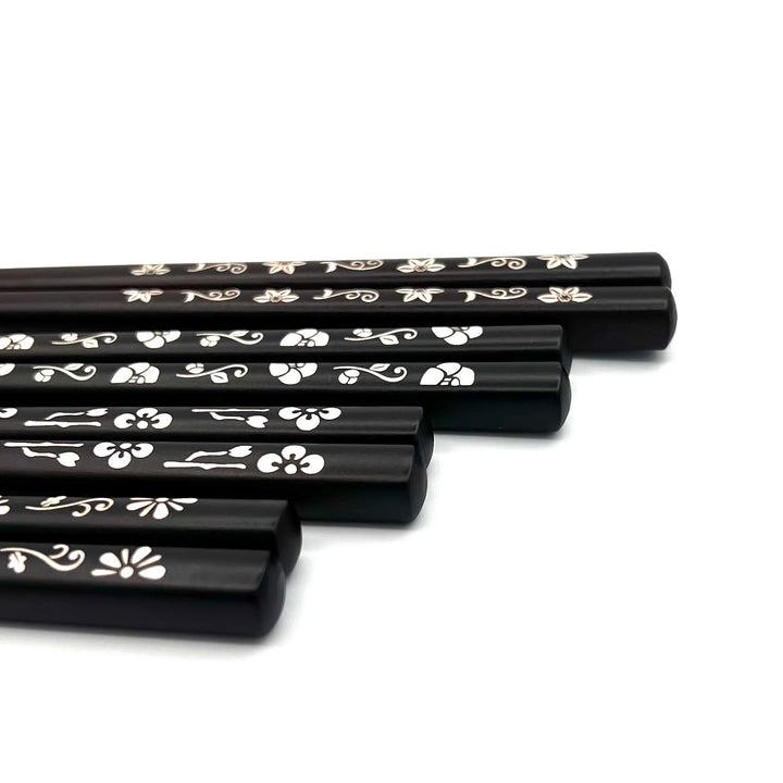 Shell Inlay Chopsticks - A variety of Graceful Komachi on Ebony Base (Engravable)