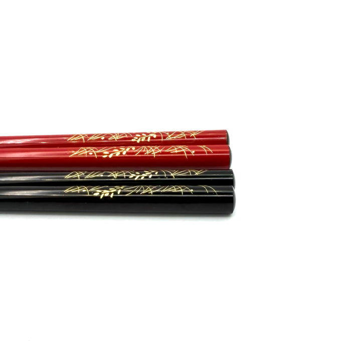 Wajima Lacquerware Chinkin Chopsticks – Rice Ear Motif, Black