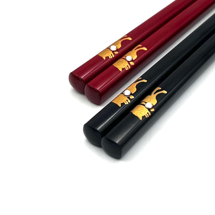Echizen Lacquerware Round Cat Chopsticks with Swarovski Crystal (Engravable)