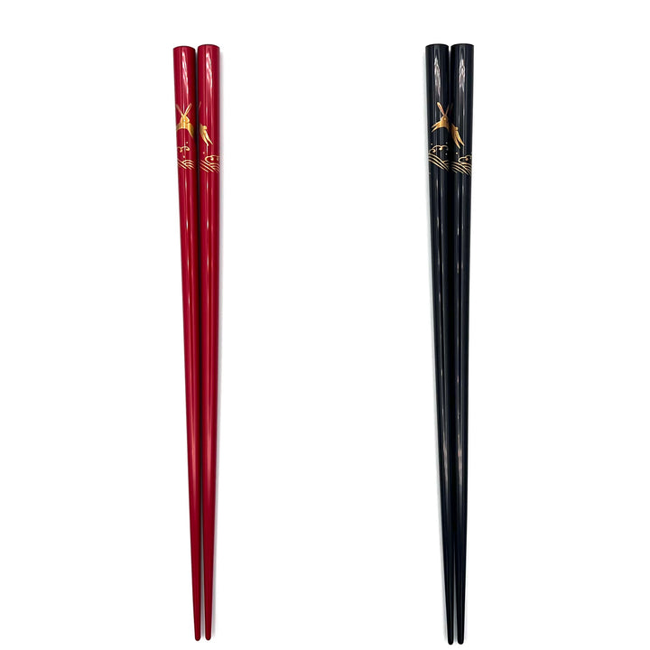 Wajima Lacquerware Chopsticks - Maki-e Rabbit and Wave Motifs