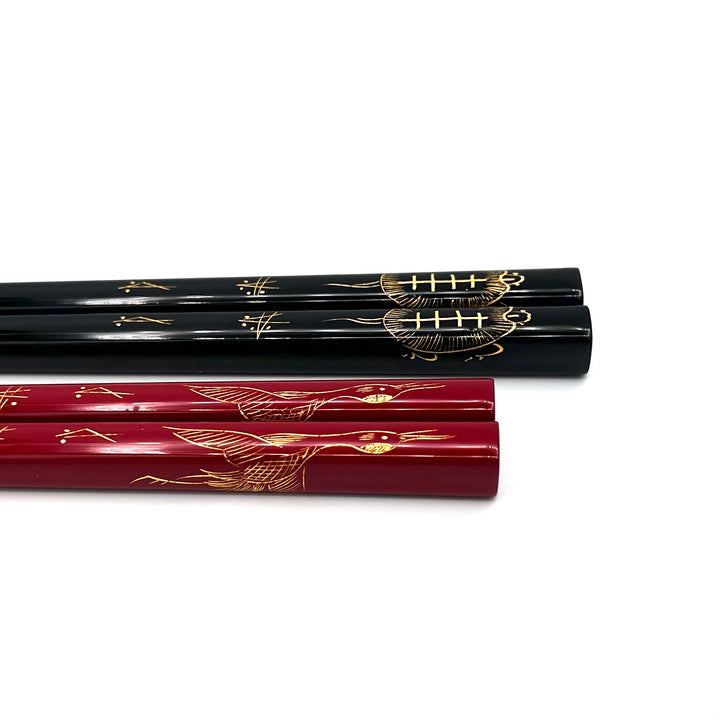 Kawatsura Lacquerware Chopsticks with Turtle and Pine Motif and Textured Tips (Engravable)
