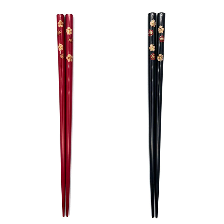 Wajima Lacquerware Chopsticks - Maki-e Red and White Plum Blossoms Motifs