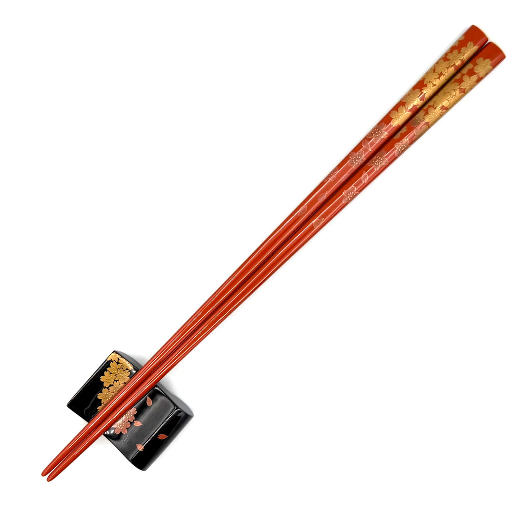 Wajima Lacquerware Scattered Cherry Blossom Vermilion Chopsticks- (One-of-a-Kind)