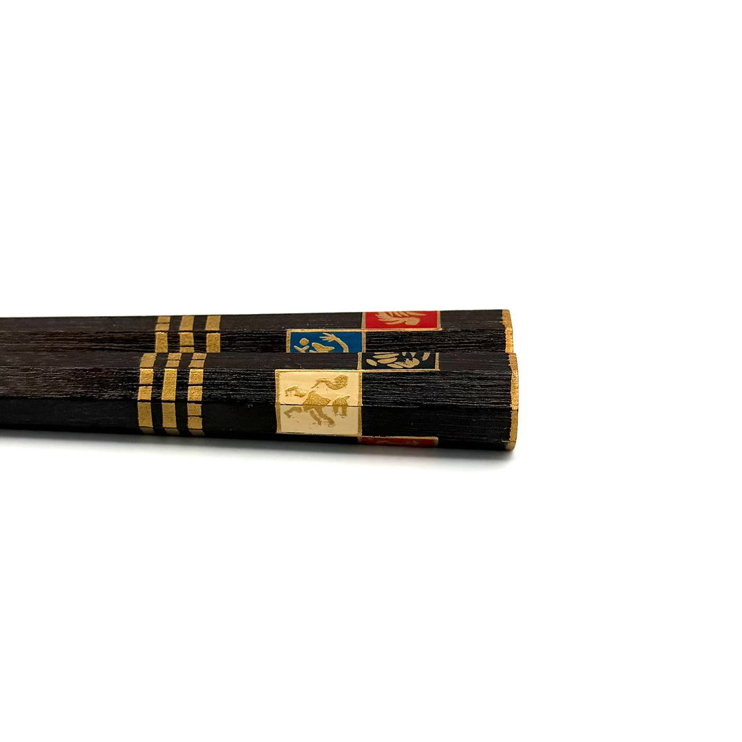 Wajima Lacquer Octagonal Chopsticks — Shishin Hakkake Maki-e (One-of-a-Kind)