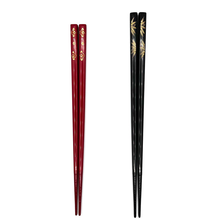 Kawatsura Lacquerware Chopsticks with Shochikubai Motif and Textured Tips (Engravable)