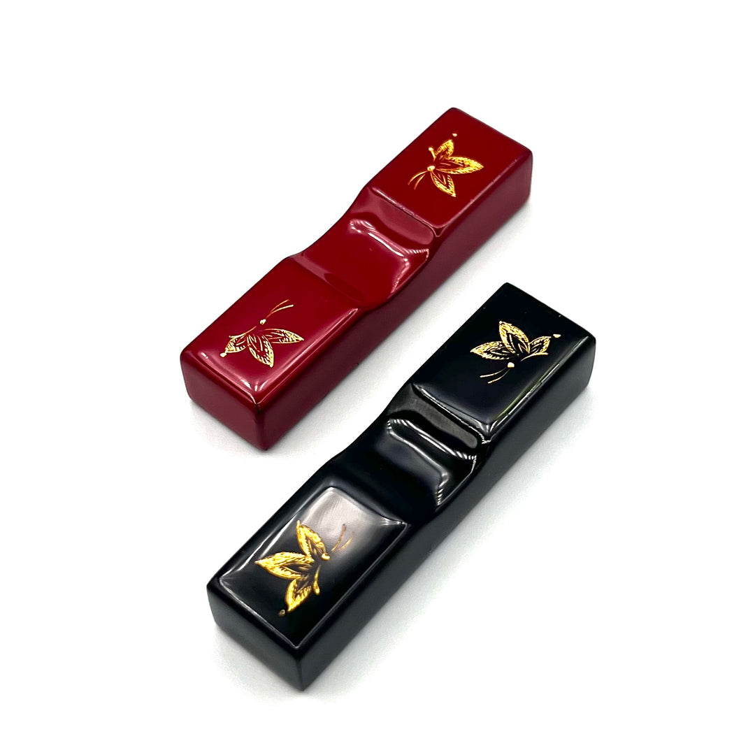 Kawatsura Lacquerware Butterfly Design Pair Chopsticks with Textured Tips and Matching Chopstick Rests (Engravable)