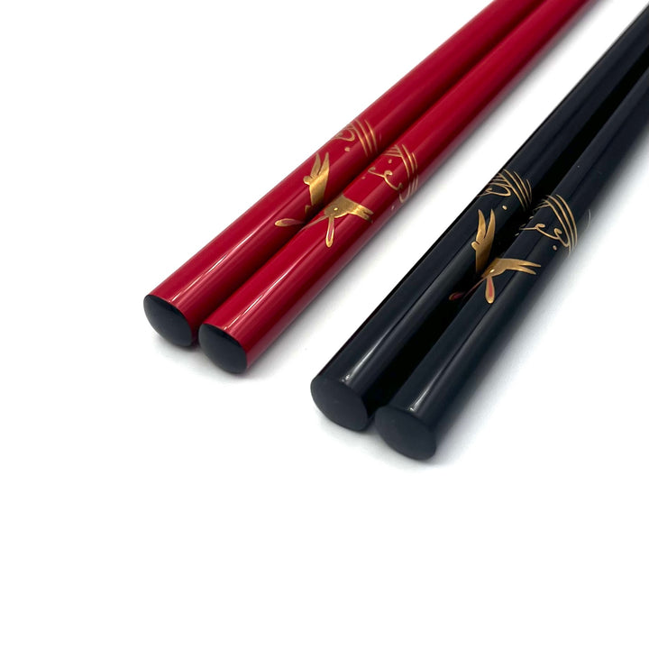 Wajima Lacquerware Chopsticks - Maki-e Rabbit and Wave Motifs