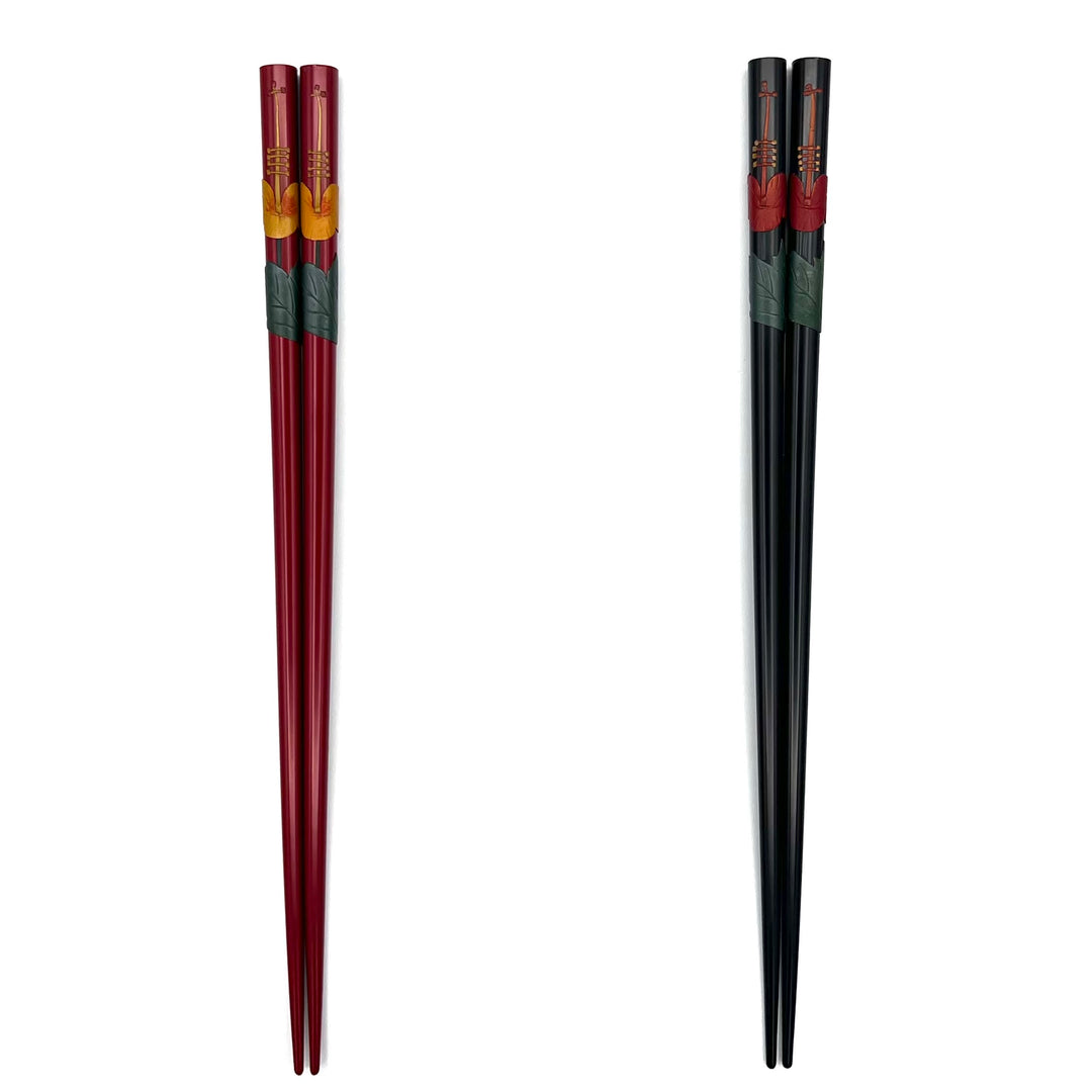 Ryukyu Lacquerware Square Classic Hibiscus Chopsticks (Engravable)