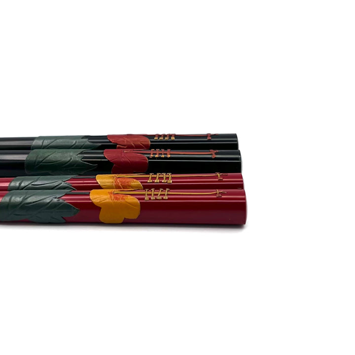 Ryukyu Lacquerware Square Classic Hibiscus Chopsticks (Engravable)