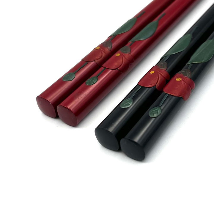 Ryukyu Lacquerware Square Camellia Chopsticks (Engravable)