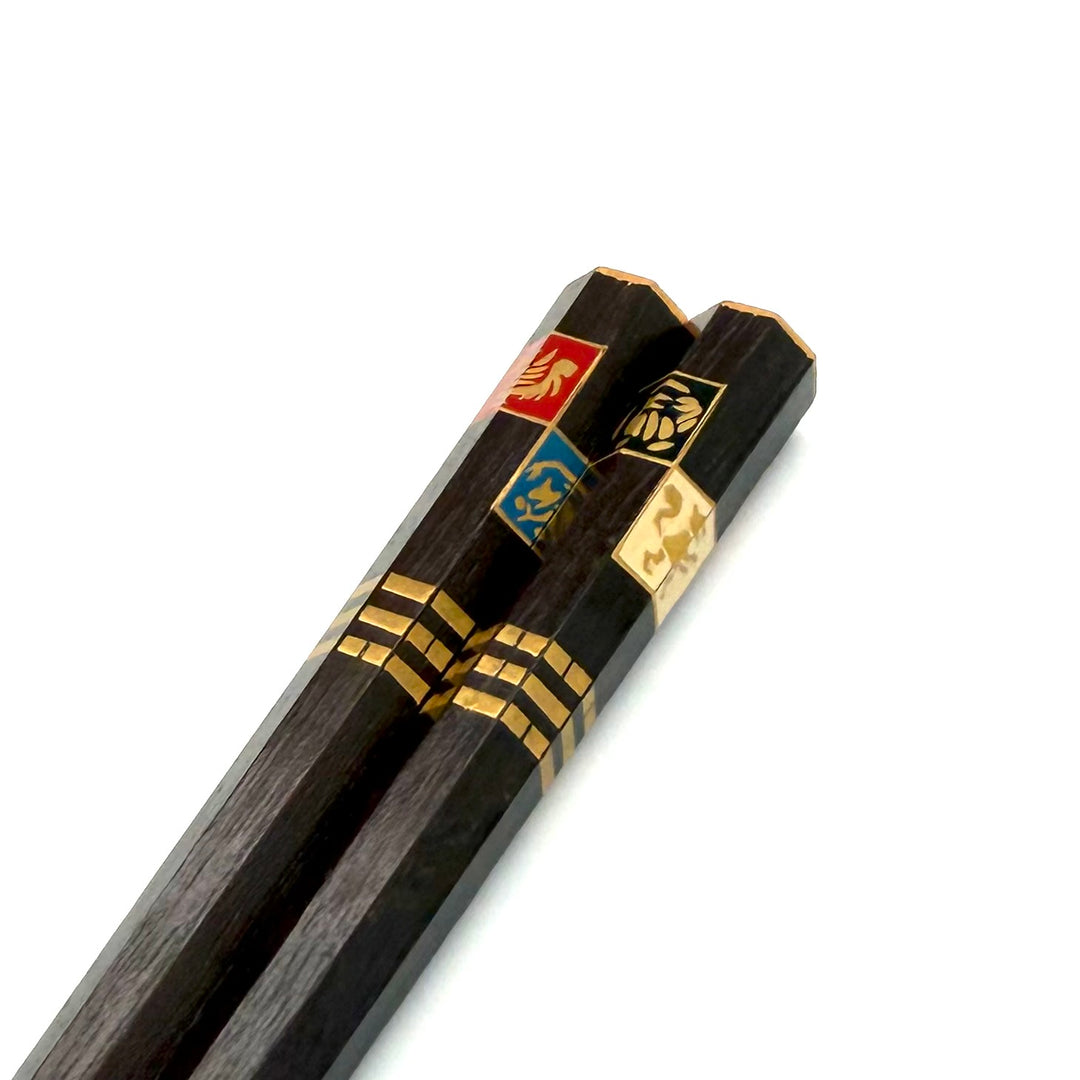 Wajima Lacquer Octagonal Chopsticks — Shishin Hakkake Maki-e (One-of-a-Kind)