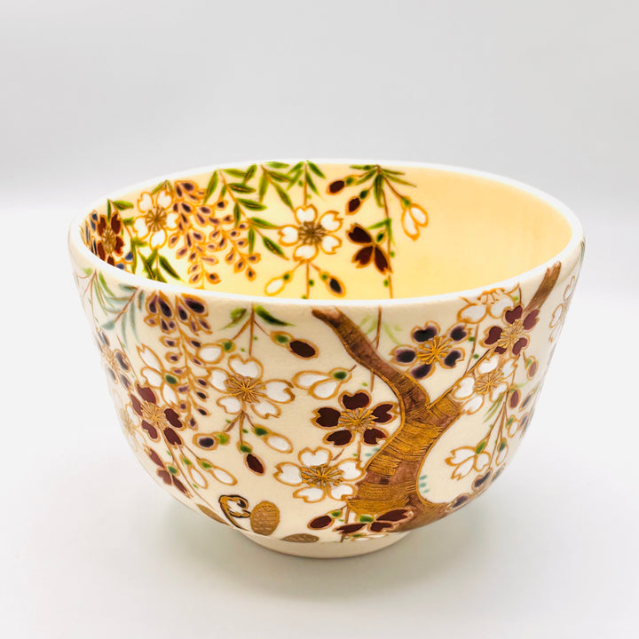 Japanese Matcha Bowl "Weeping Cherry Blossoms" – Handcrafted Kyo Ware (Kiyomizu Ware) Tea Bowl