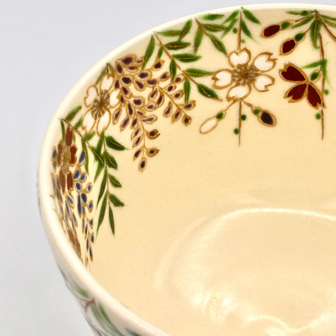 Japanese Matcha Bowl "Weeping Cherry Blossoms" – Handcrafted Kyo Ware (Kiyomizu Ware) Tea Bowl