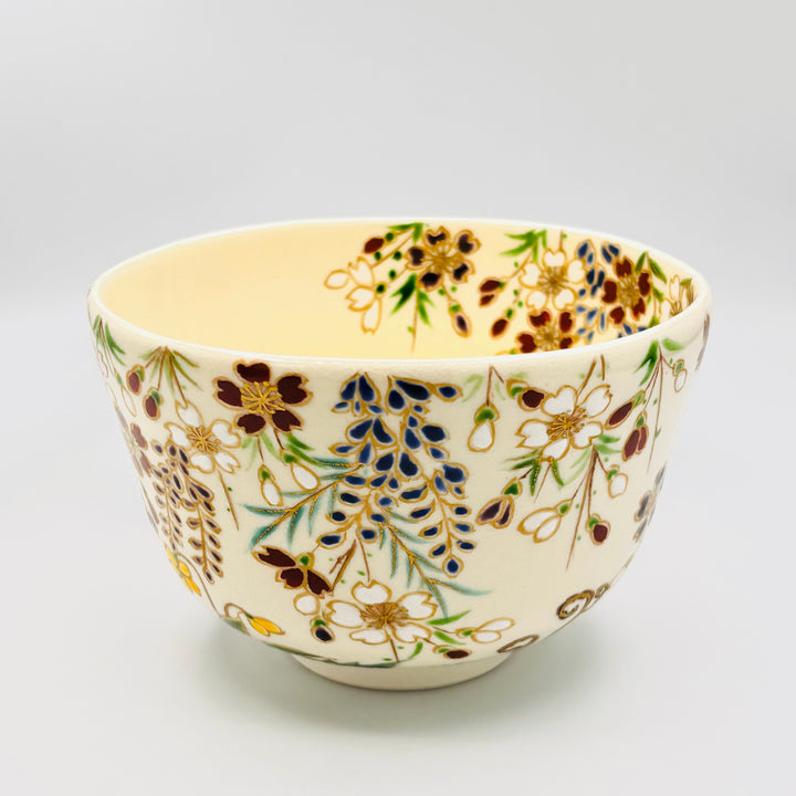 Japanese Matcha Bowl "Weeping Cherry Blossoms" – Handcrafted Kyo Ware (Kiyomizu Ware) Tea Bowl