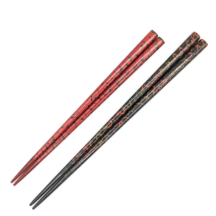 Tsugaru Lacquer Pair Chopsticks - Karu-nuri(Black＆Red) with anti-slip grip on the chopstick tips(Engravable)