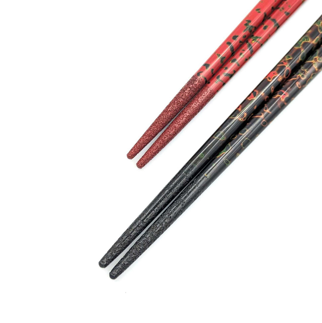 Tsugaru Lacquer Pair Chopsticks - Karu-nuri(Black＆Red) with anti-slip grip on the chopstick tips(Engravable)