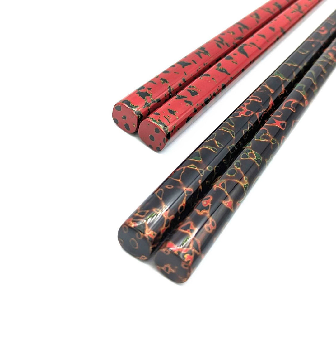 Tsugaru Lacquer Pair Chopsticks - Karu-nuri(Black＆Red) with anti-slip grip on the chopstick tips(Engravable)
