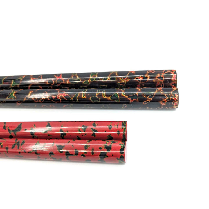 Tsugaru Lacquer Pair Chopsticks - Karu-nuri(Black＆Red) with anti-slip grip on the chopstick tips(Engravable)
