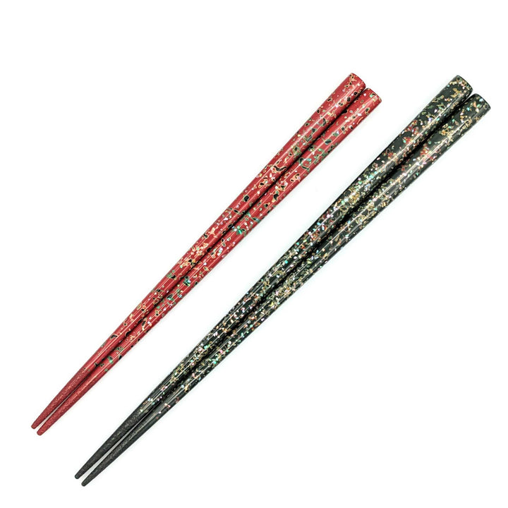 Tsugaru Lacquer Pair Chopsticks -Shell Makie with anti-slip grip on the chopstick tips