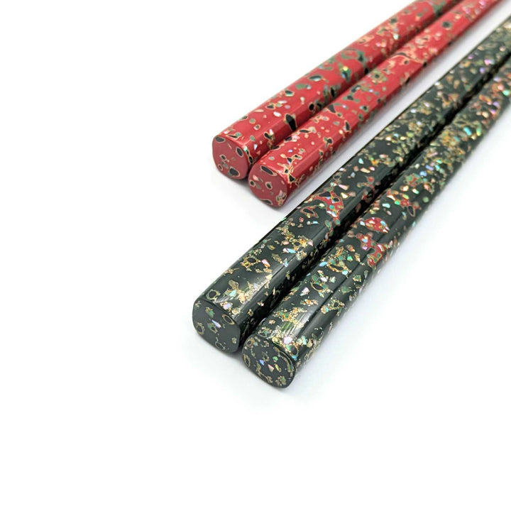 Tsugaru Lacquer Pair Chopsticks -Shell Makie with anti-slip grip on the chopstick tips
