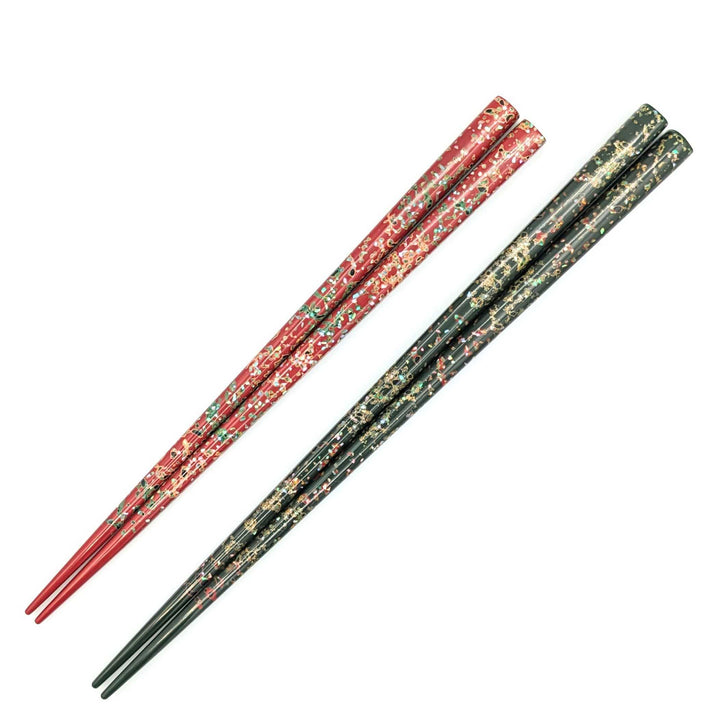 Tsugaru Lacquer Pair Chopsticks -Shell Makie no anti-slip grip on the chopstick tips(Green＆Red)