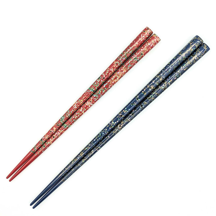 Tsugaru Lacquer Pair Chopsticks -Shell Makie no anti-slip grip on the chopstick tips(Blue＆Red)