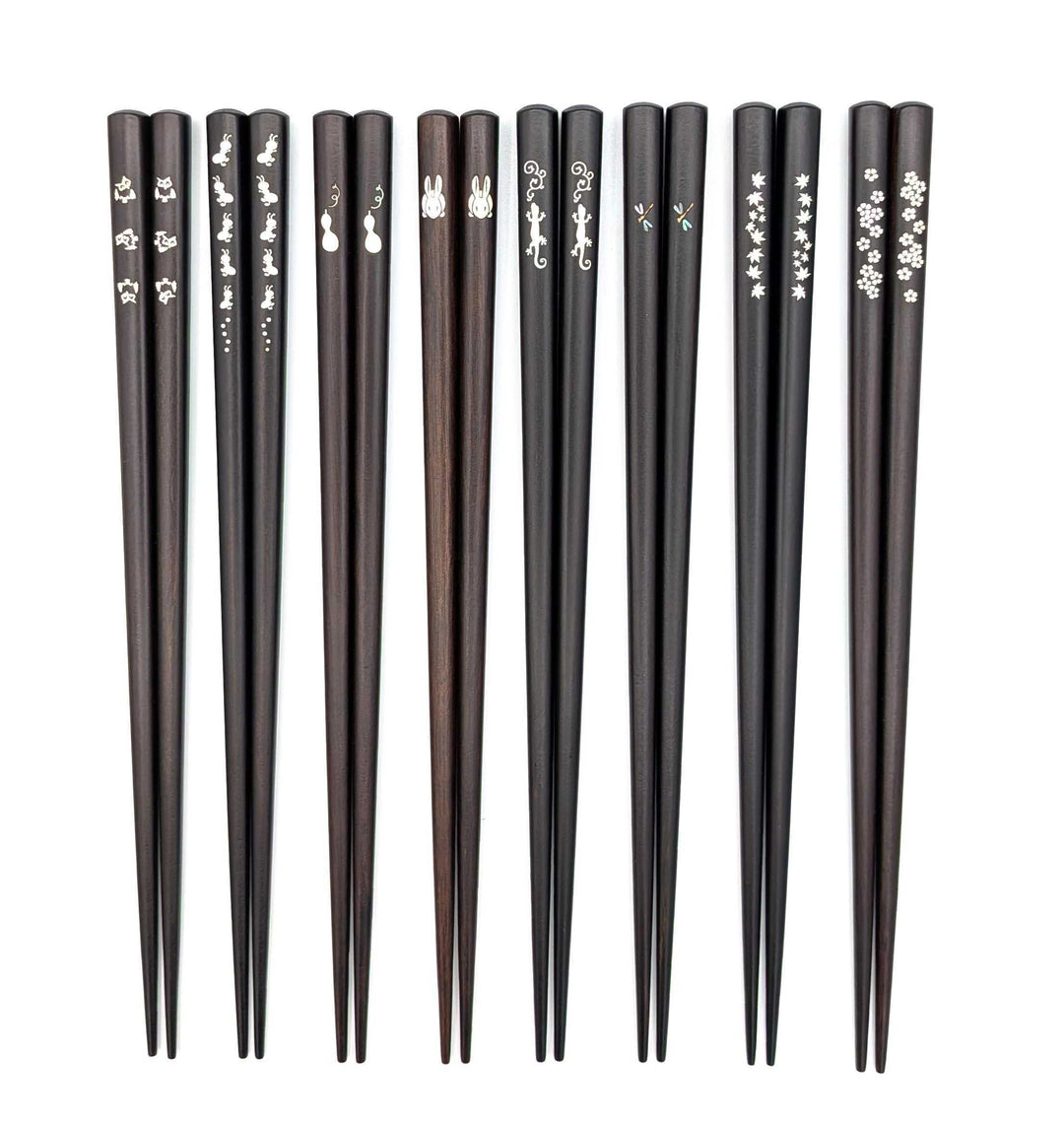 Shell Inlay Chopsticks - A variety of Japanese motifs on Ebony Base (Engravable)