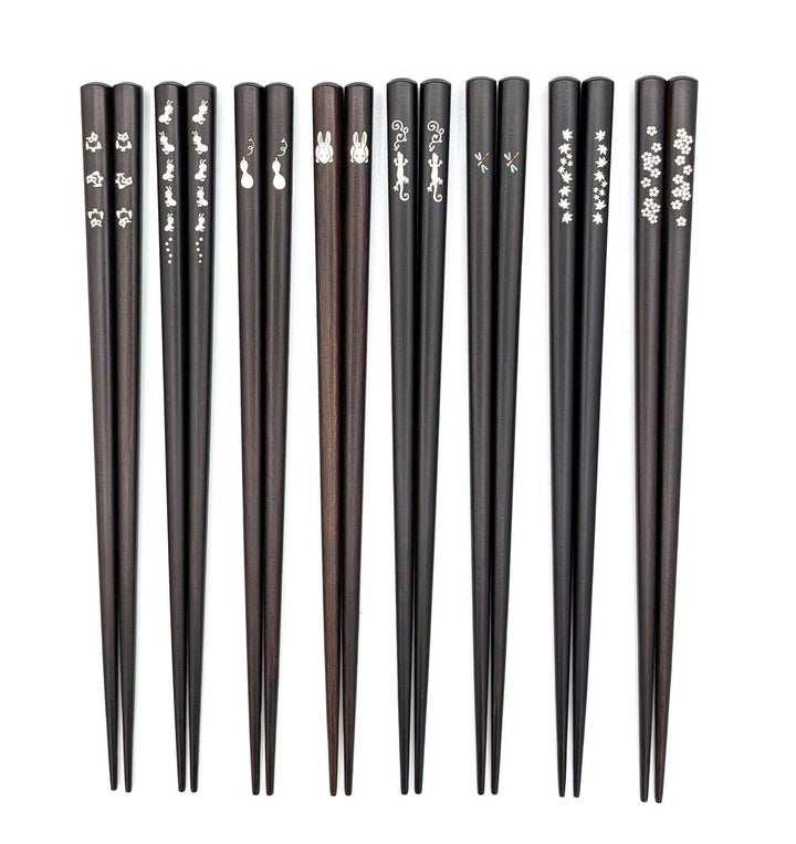 Shell Inlay Chopsticks - A variety of Japanese motifs on Ebony Base (Engravable)