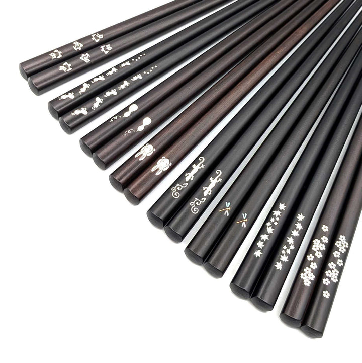 Shell Inlay Chopsticks - A variety of Japanese motifs on Ebony Base (Engravable)