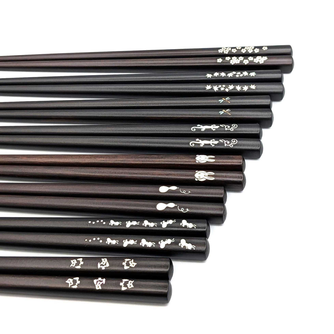 Shell Inlay Chopsticks - A variety of Japanese motifs on Ebony Base (Engravable)