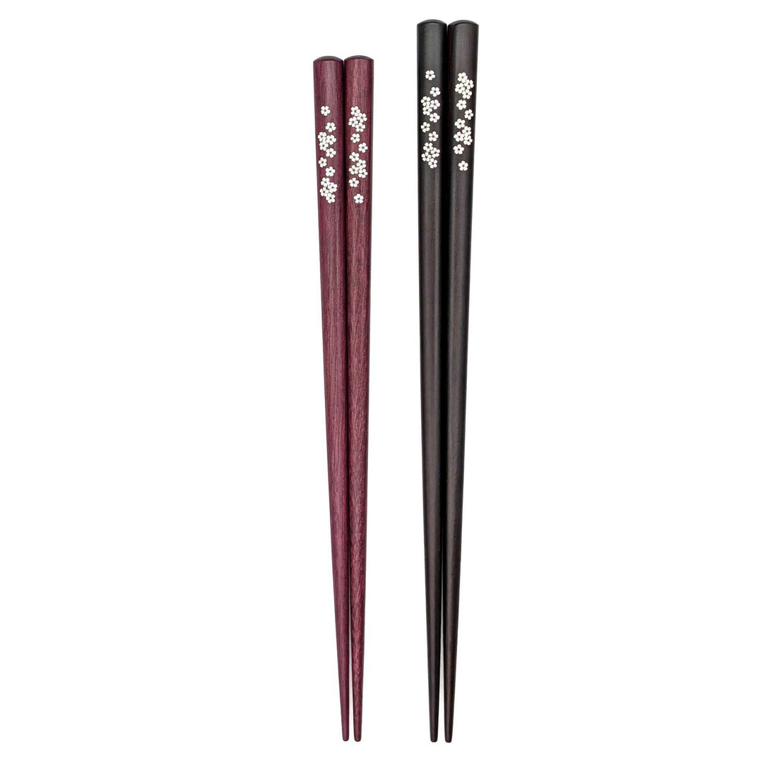 Shell Inlay Couples chopstick set in a wooden box – Sakura Motif(Engravable)
