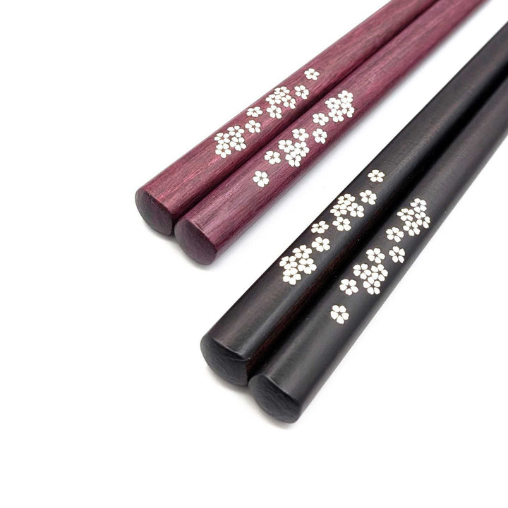 Shell Inlay Couples chopstick set in a wooden box – Sakura Motif(Engravable)