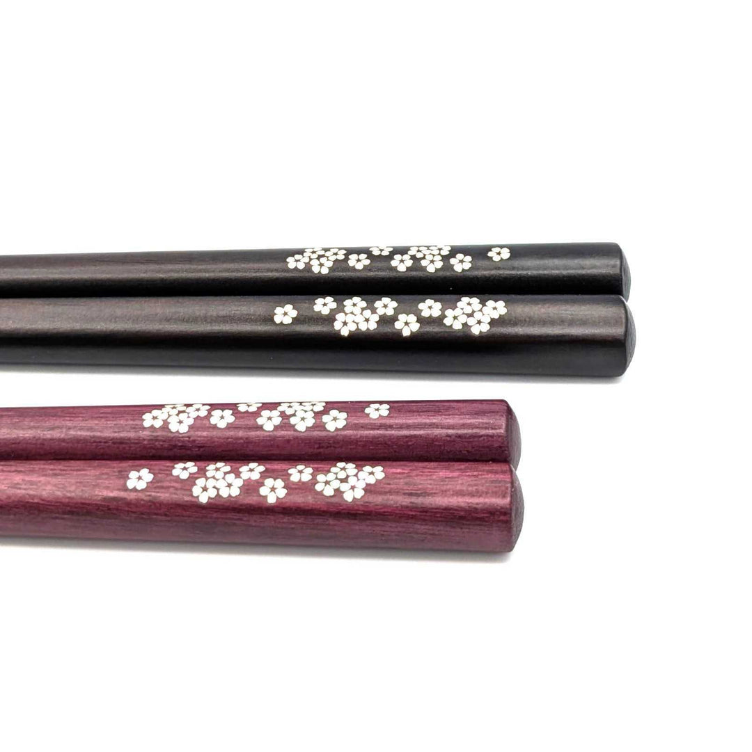 Shell Inlay Couples chopstick set in a wooden box – Sakura Motif(Engravable)