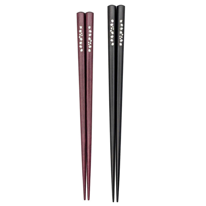 Shell Inlay Couples chopstick set in a wooden box – Maple Motif (Engravable)