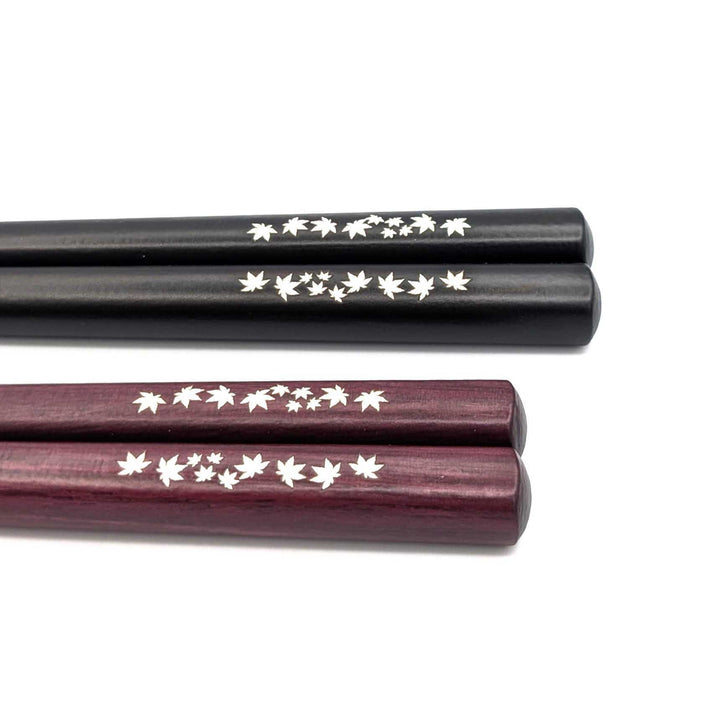 Shell Inlay Couples chopstick set in a wooden box – Maple Motif (Engravable)