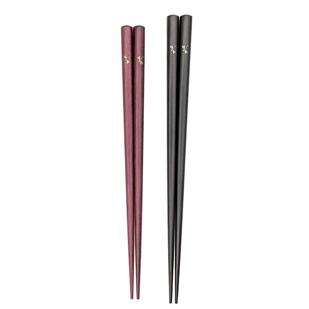 Shell Inlay Couples chopstick set in a wooden box – Dragonfly Motif (Engravable)