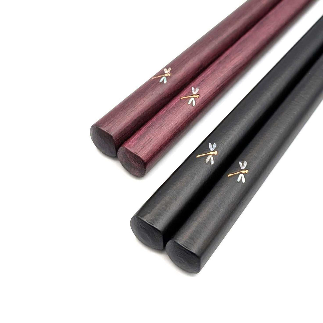 Shell Inlay Couples chopstick set in a wooden box – Dragonfly Motif (Engravable)