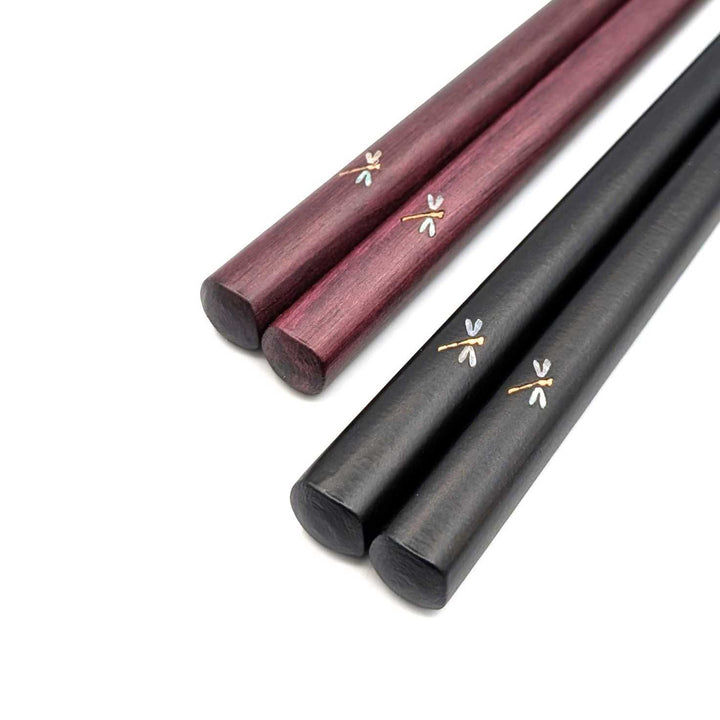Shell Inlay Couples chopstick set in a wooden box – Dragonfly Motif (Engravable)