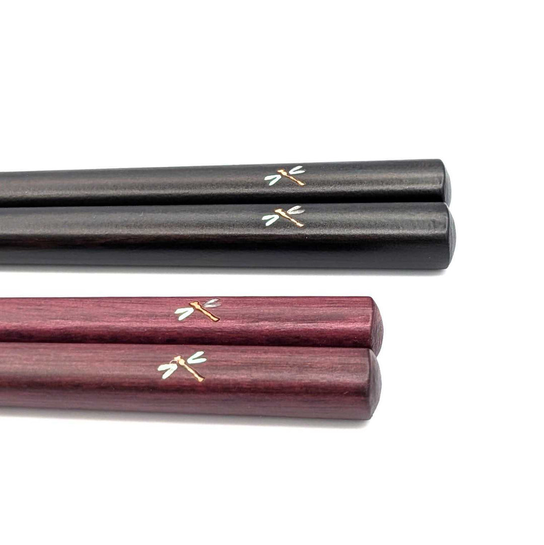 Shell Inlay Couples chopstick set in a wooden box – Dragonfly Motif (Engravable)
