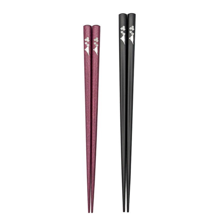 Shell Inlay Couples chopstick set in a wooden box – Mt.Fuji Sakura Motif (Engravable)