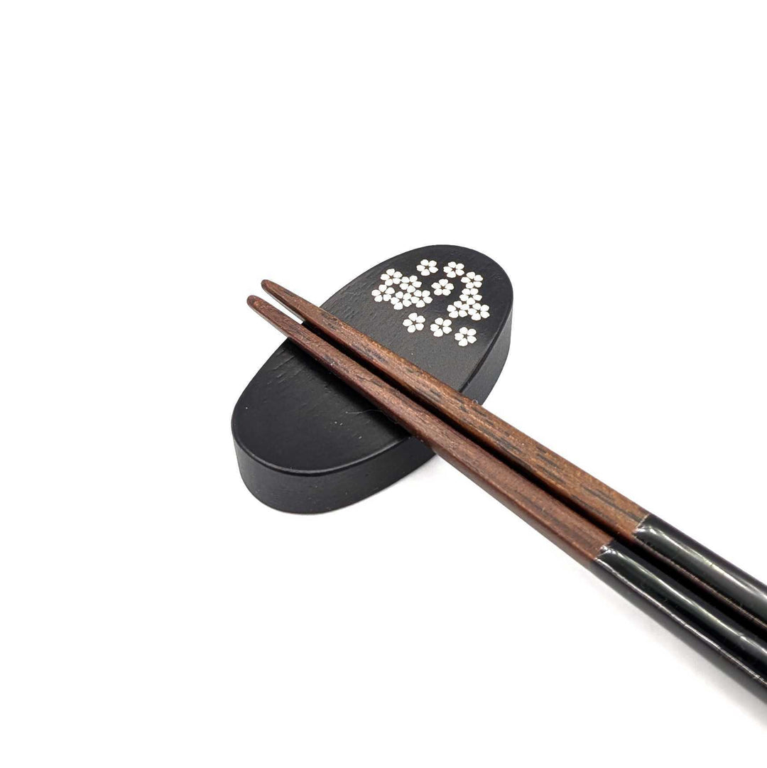 Ebony Chopstick Rest with Mother-of-Pearl Inlay – Auspicious Japanese Motifs