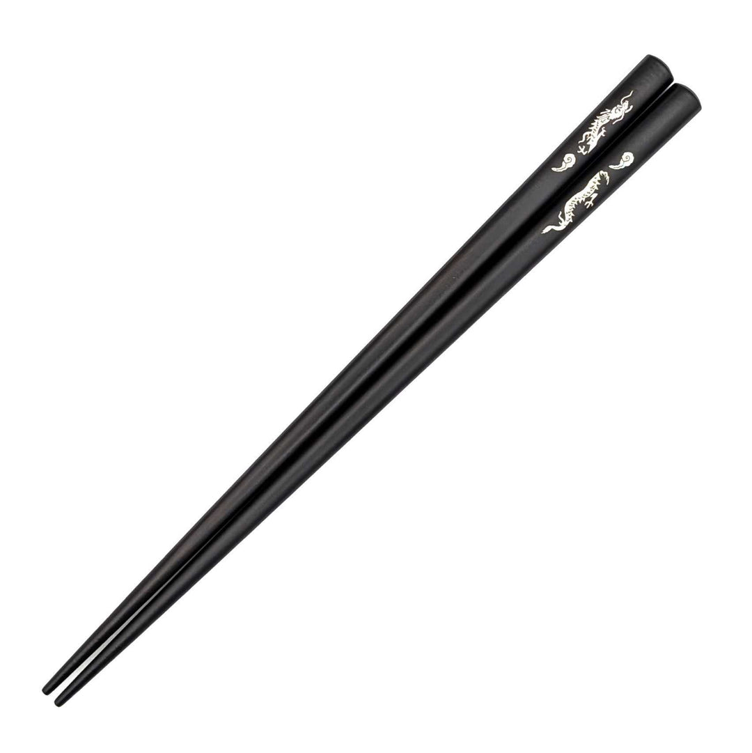 Shell Inlay Chopsticks – Rising Dragon Motif on Ebony & Purpleheart (Engravable)