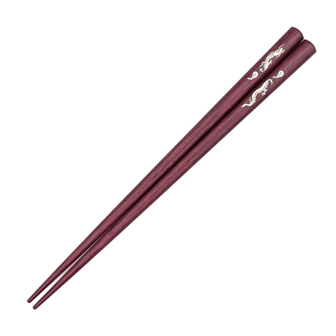 Shell Inlay Chopsticks – Rising Dragon Motif on Ebony & Purpleheart (Engravable)
