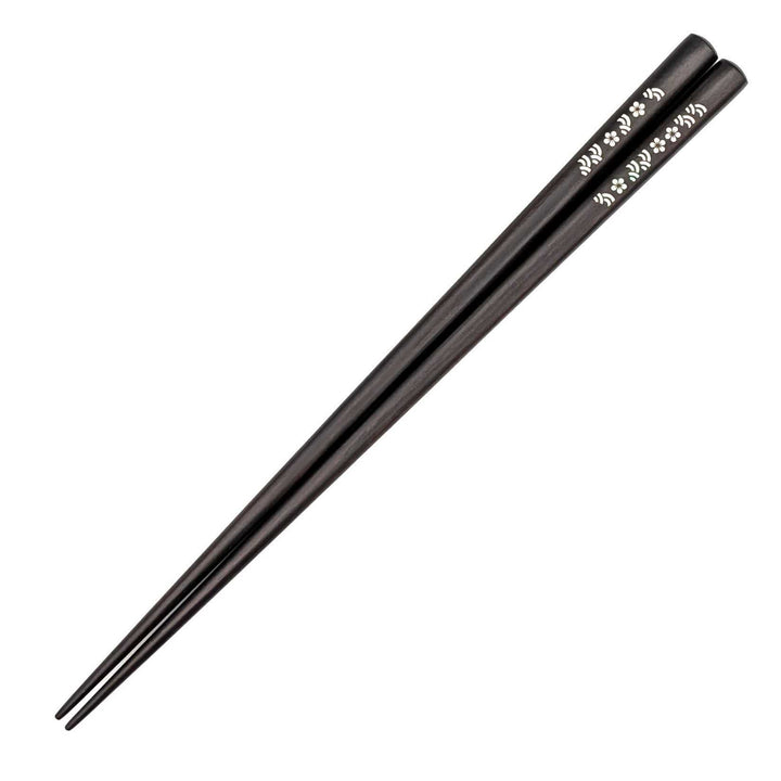 Shell Inlay Chopsticks – Plum Blossoms & Ocean Waves Motif on Ebony & Purpleheart (Engravable)