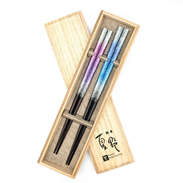 Kyoto Nishijin Foil Heptagonal Chopsticks set in a wooden box