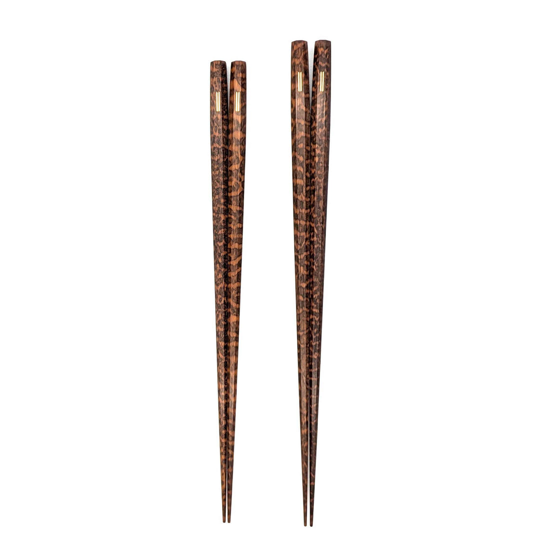 Niigata Wooden Chopsticks: Gold-Inlaid Octagonal Snakewood Chopsticks set in a wooden box